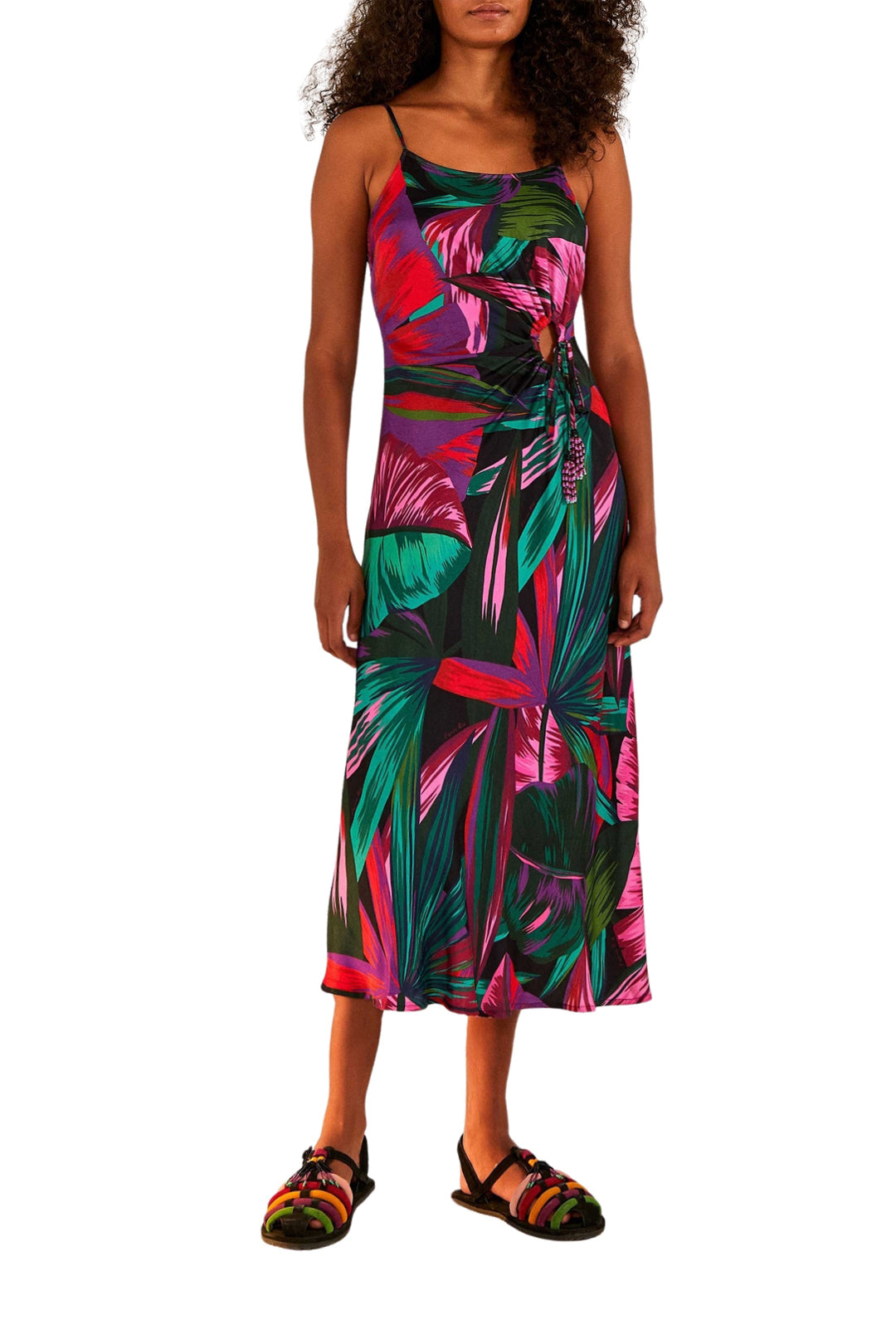 Robe midi Feuilles de nuit à découpes - Multicolore