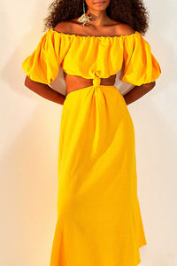 Robe midi à nœud en lin - Jaune