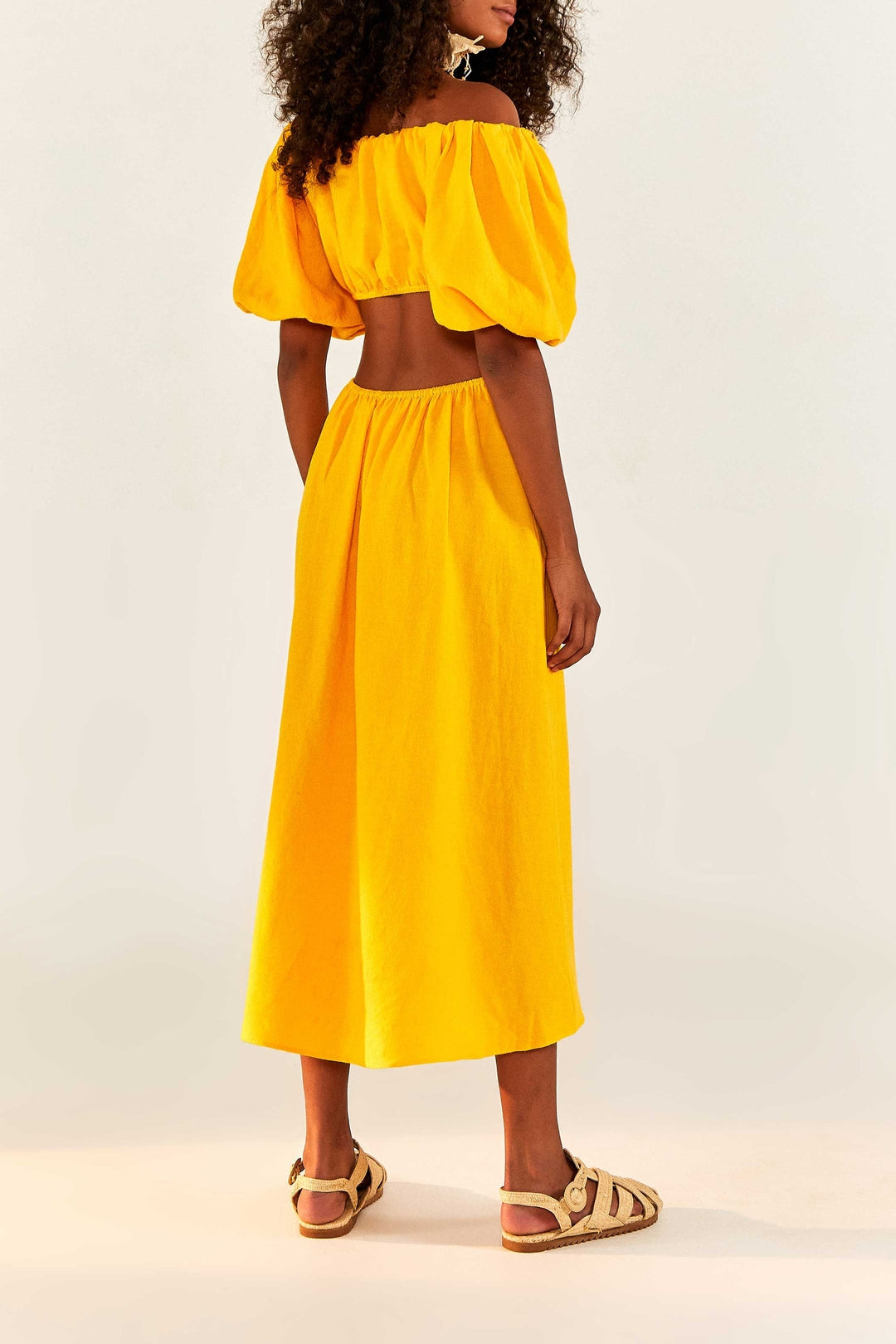 Robe midi à nœud en lin - Jaune