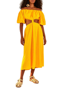 Robe midi à nœud en lin - Jaune