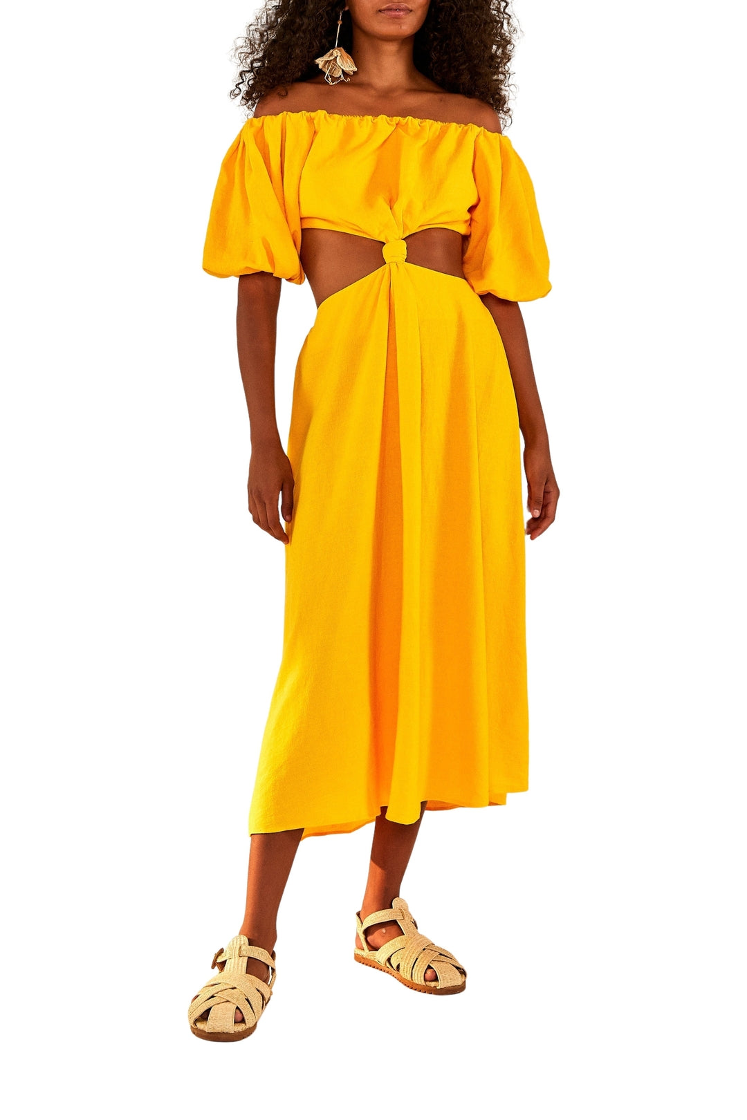Robe midi à nœud en lin - Jaune
