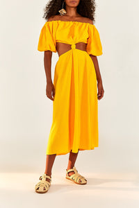 Robe midi à nœud en lin - Jaune