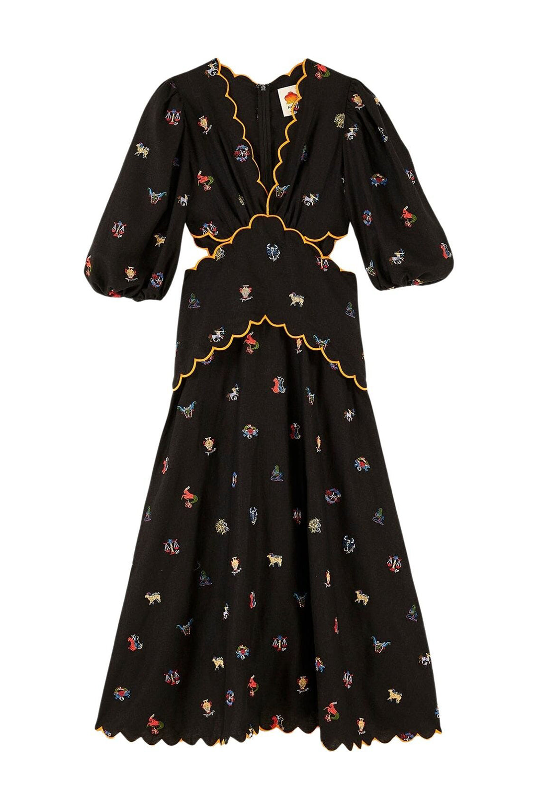 Robe longue découpée à borderie en lin - Noir
