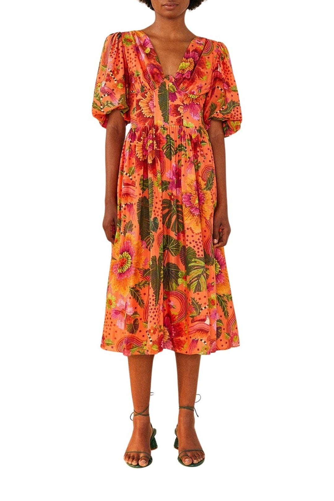 Robe midi Blooming Garden en coton - Orange