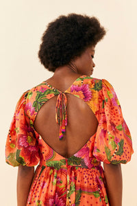 Robe midi Blooming Garden en coton - Orange