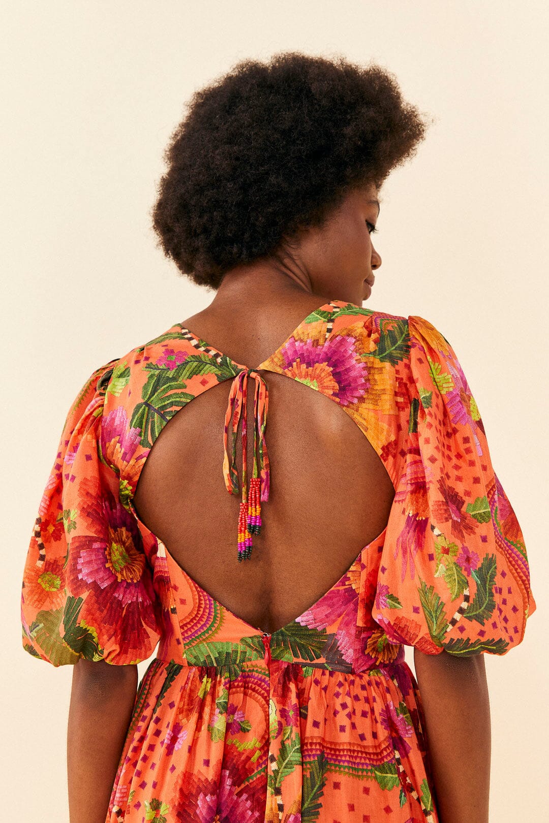 Robe midi Blooming Garden en coton - Orange