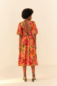Robe midi Blooming Garden en coton - Orange