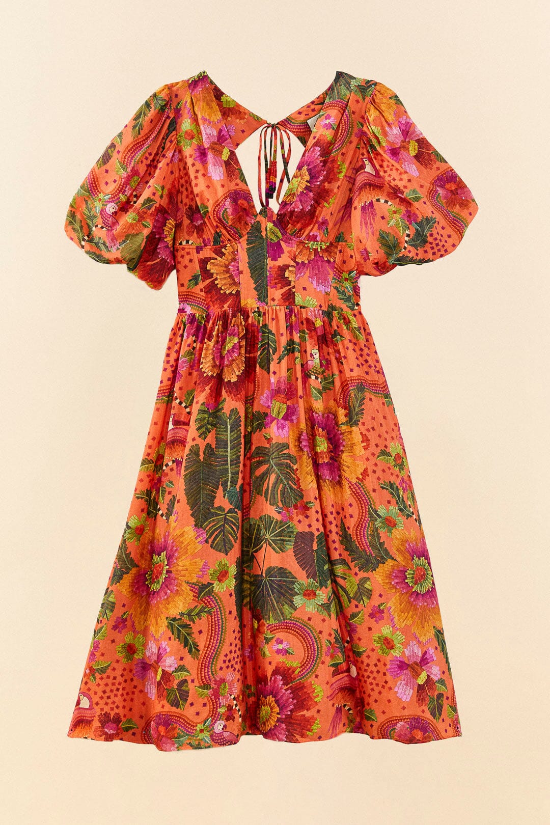 Robe midi Blooming Garden en coton - Orange