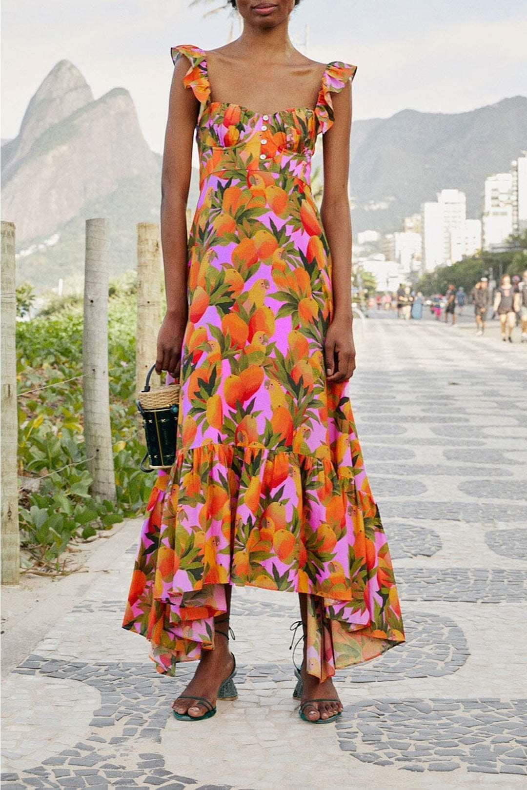 Robe longue Mango Macaws en coton - Orange