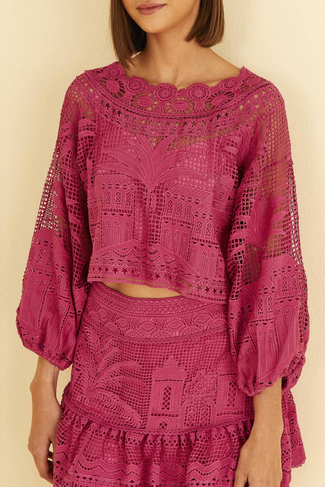 Blouse courte Alucina Luz Guipire - Rose