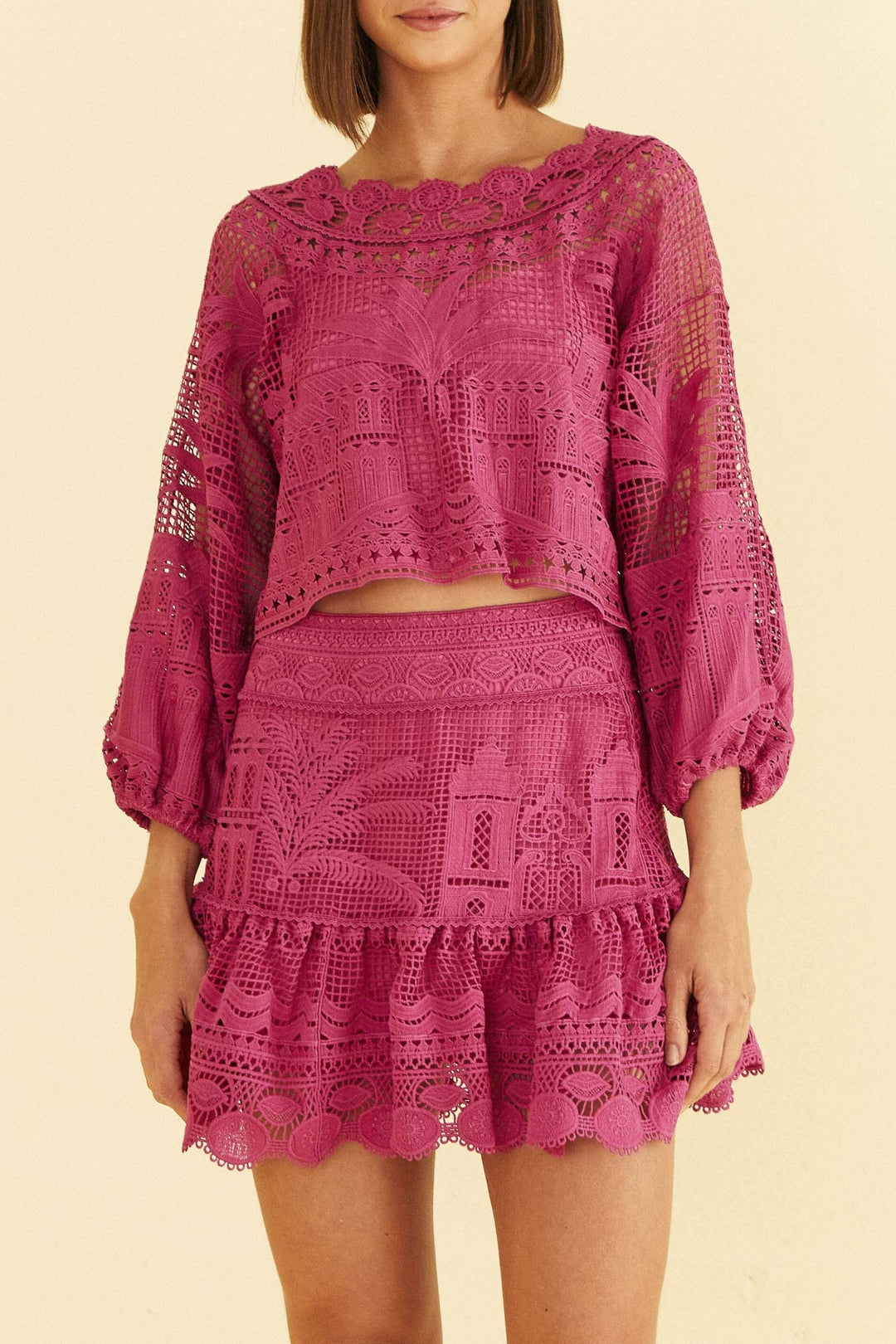 Blouse courte Alucina Luz Guipire - Rose