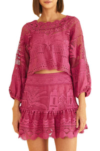 Blouse courte Alucina Luz Guipire - Rose