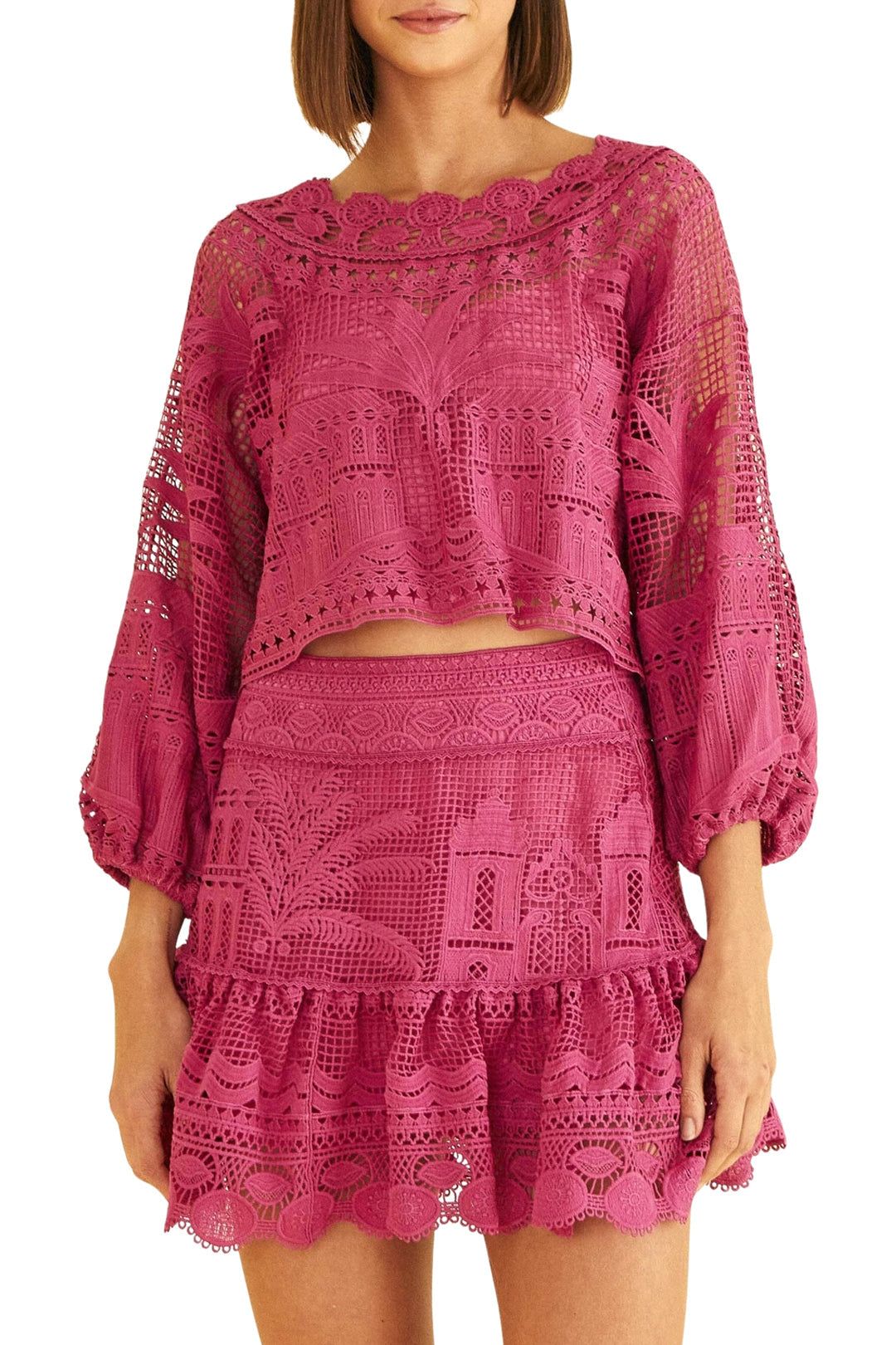 Blouse courte Alucina Luz Guipire - Rose