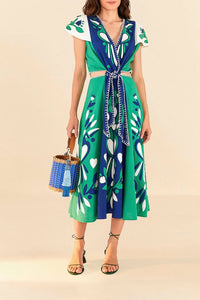 Robe midi Patchwork Jardin Doux en lin - Vert