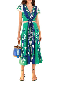 Robe midi Patchwork Jardin Doux en lin - Vert