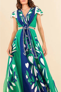 Robe midi Patchwork Jardin Doux en lin - Vert