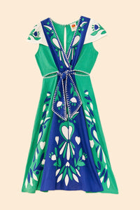 Robe midi Patchwork Jardin Doux en lin - Vert