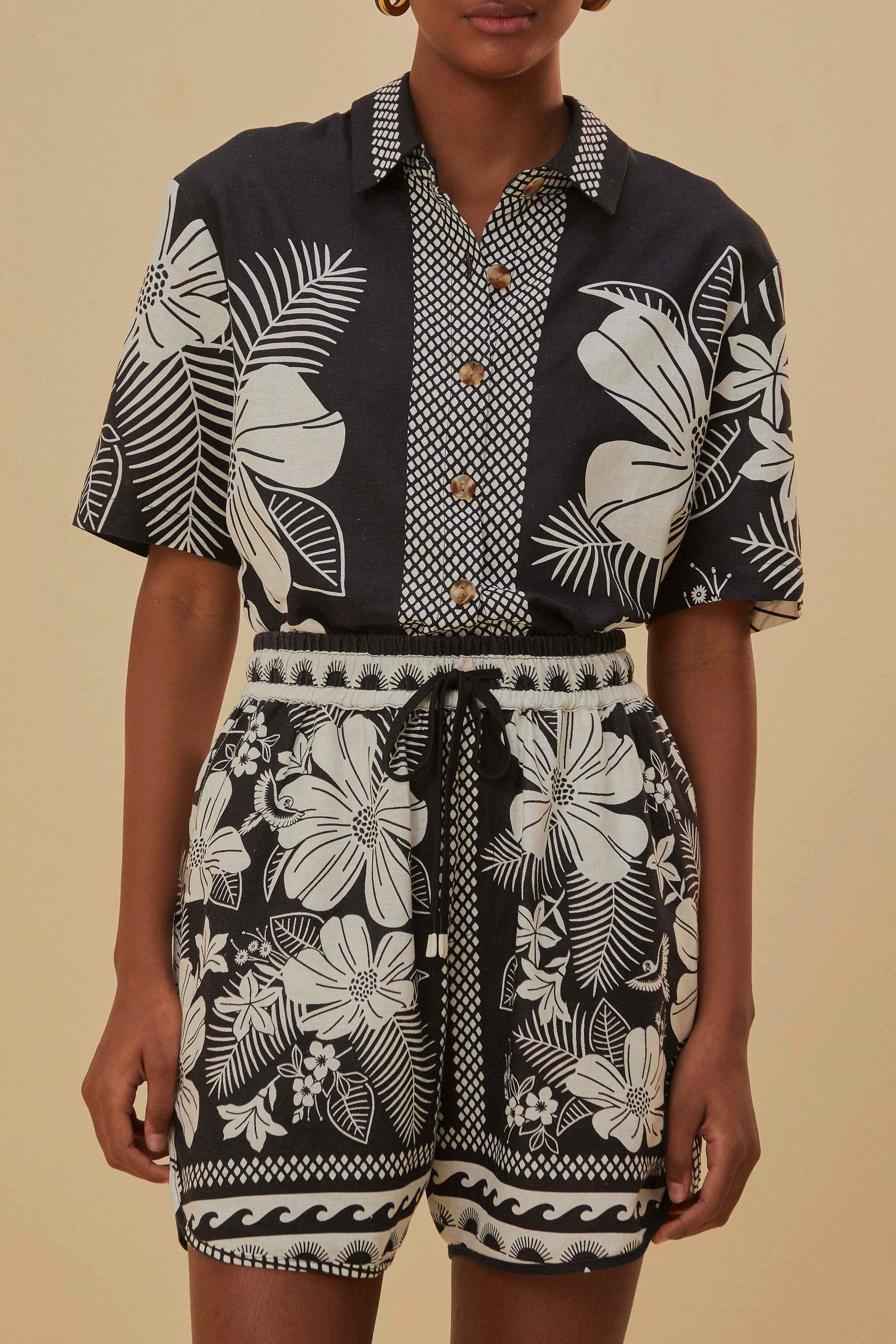 Chemise unie Macaw Elegance en lin - Noir