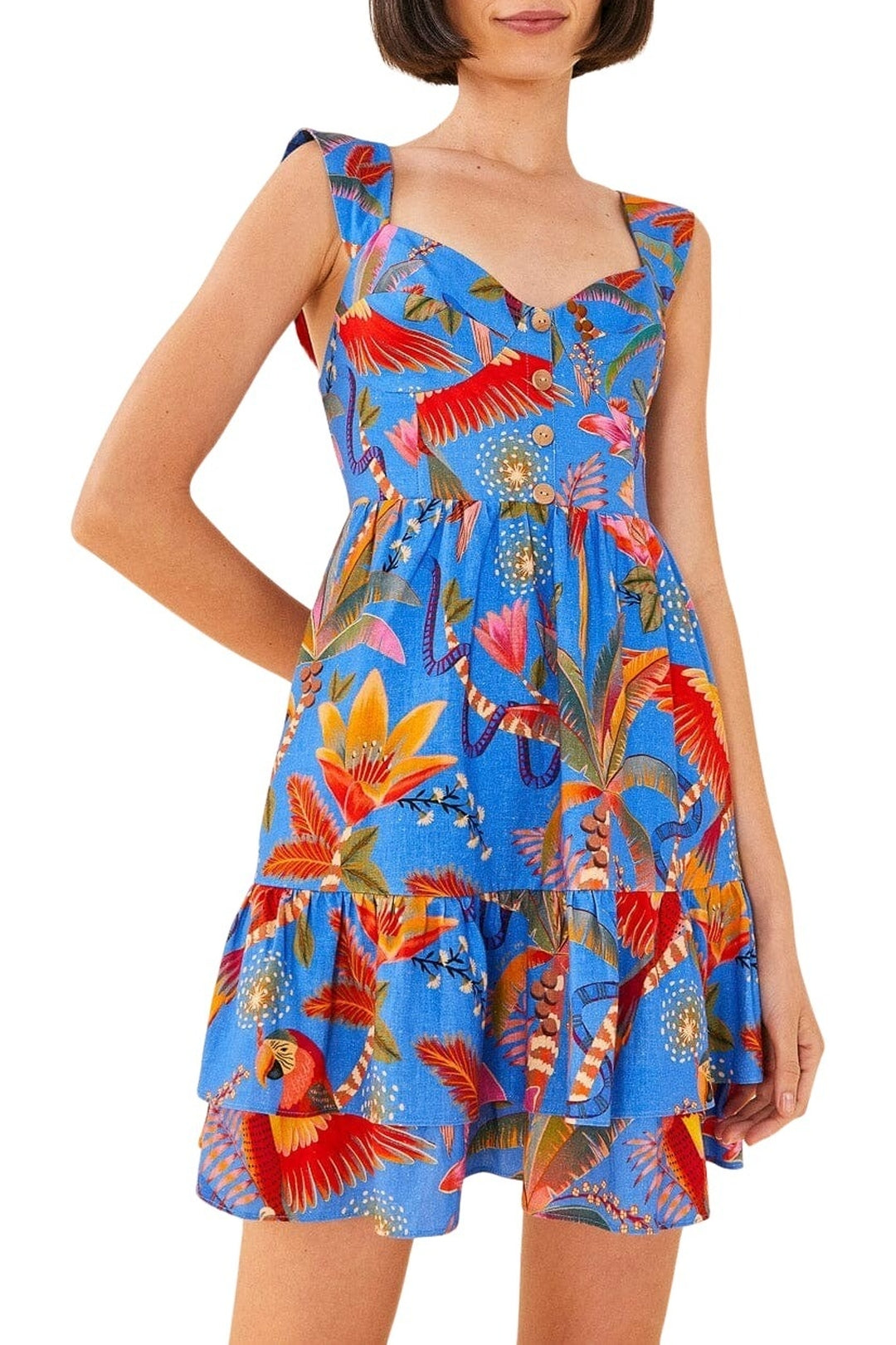 Robe courte Macaw Party en lin - Bleu