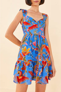 Robe courte Macaw Party en lin - Bleu