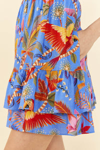 Robe courte Macaw Party en lin - Bleu