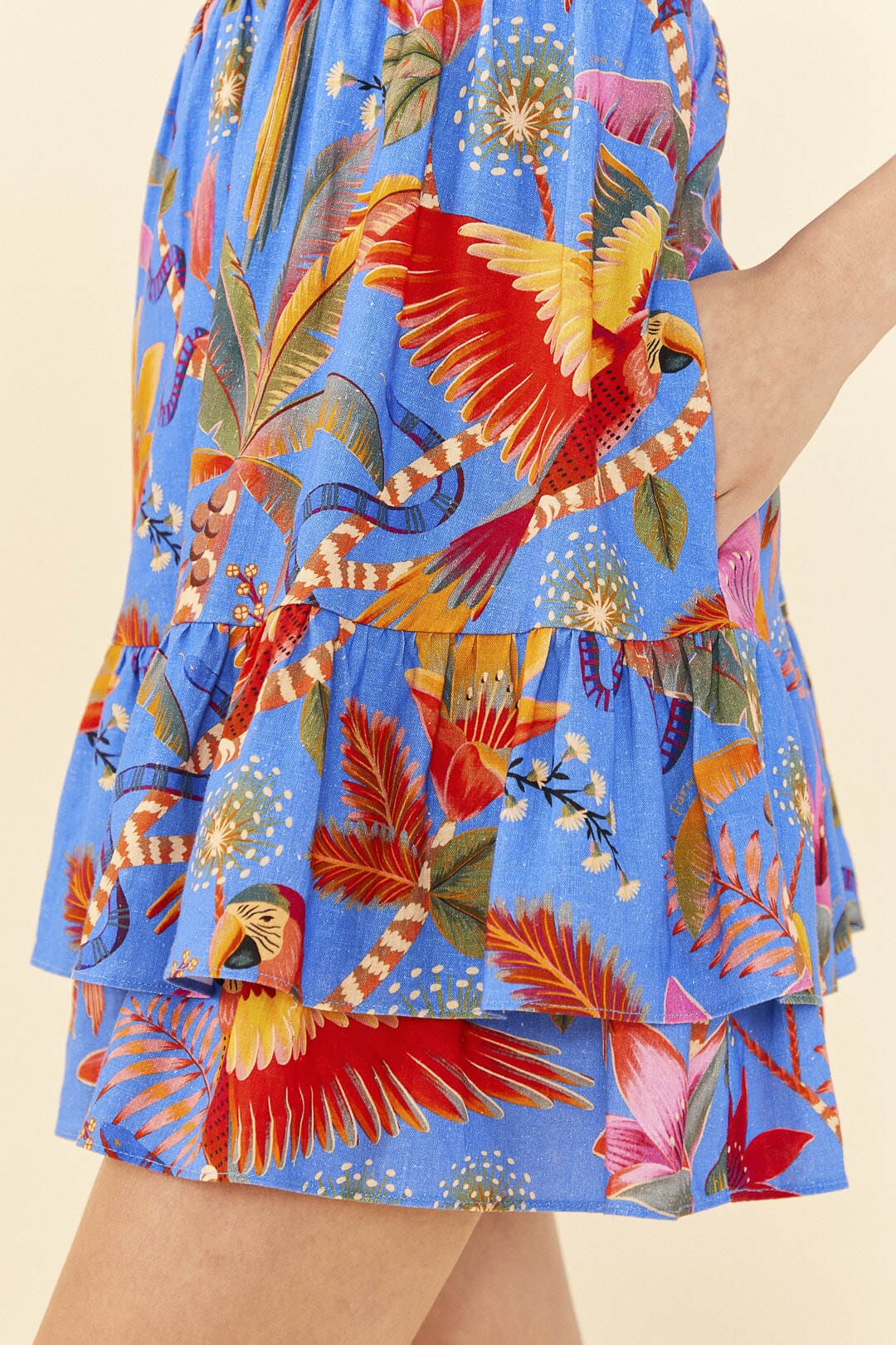 Robe courte Macaw Party en lin - Bleu