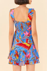 Robe courte Macaw Party en lin - Bleu