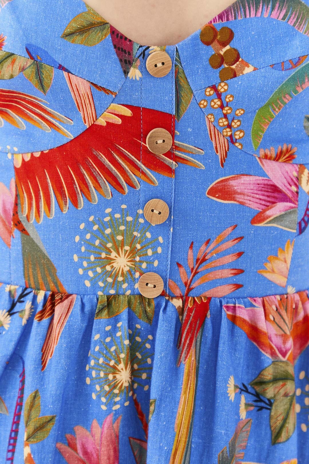 Robe courte Macaw Party en lin - Bleu