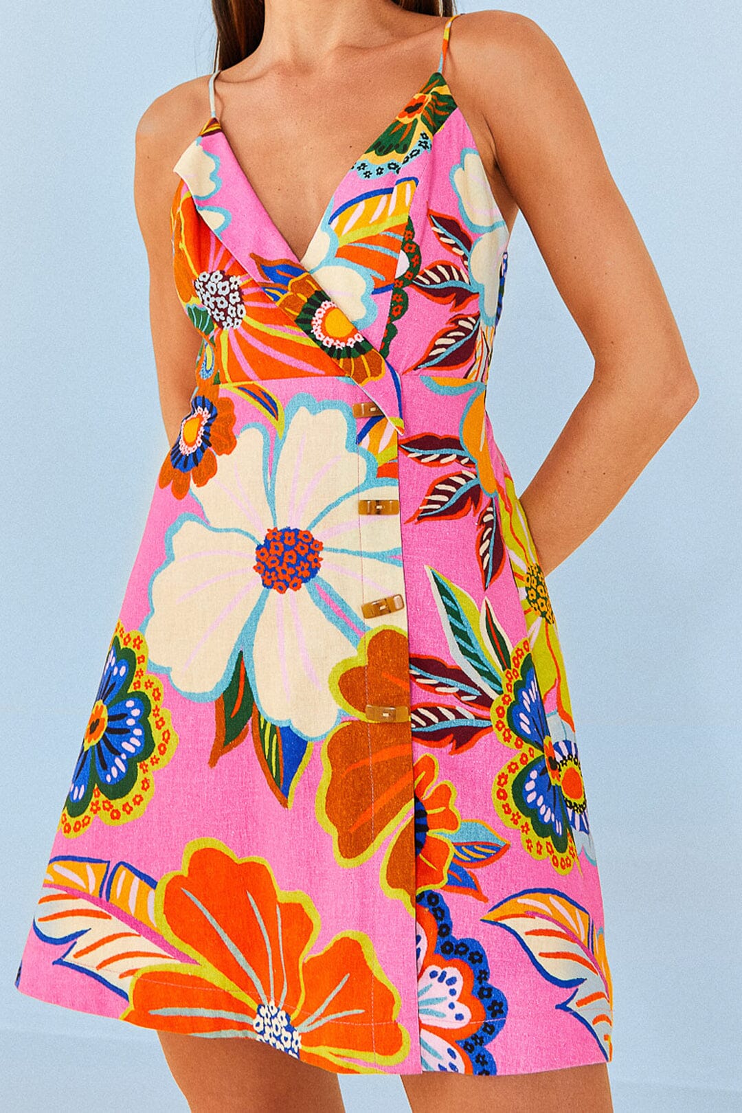 Robe courte Jardin Complet en lin - Rose