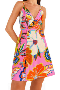 Robe courte Jardin Complet en lin - Rose