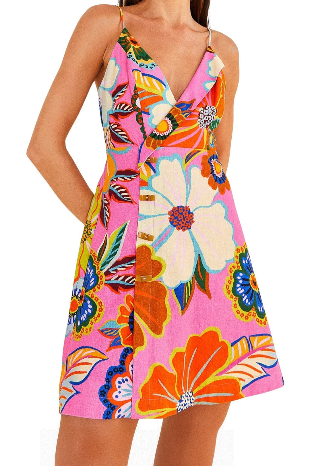 Robe courte Jardin Complet en lin - Rose