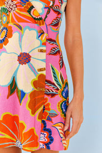 Robe courte Jardin Complet en lin - Rose