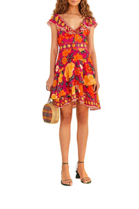 Robe courte Flowers Tapestry - Rose
