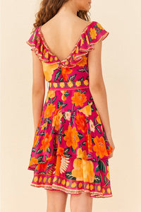 Robe courte Flowers Tapestry - Rose