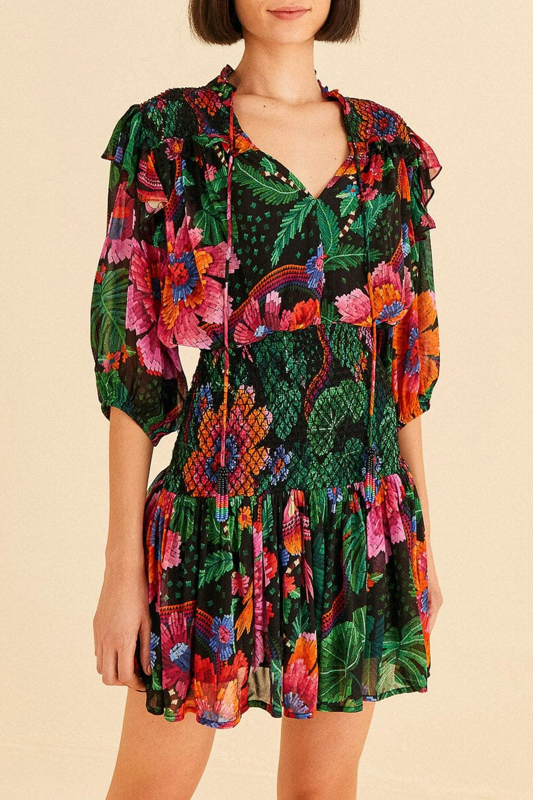 Robe courte Blooming Garden Black - Vert