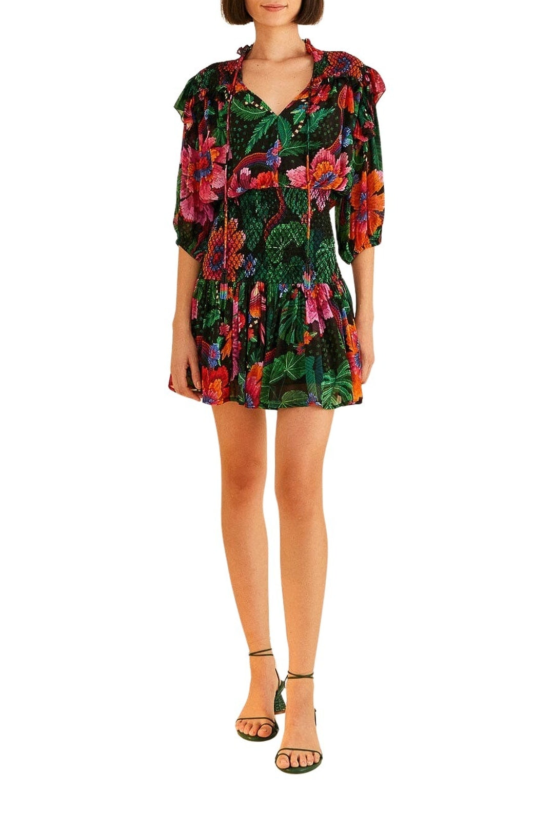 Robe courte Blooming Garden Black - Vert