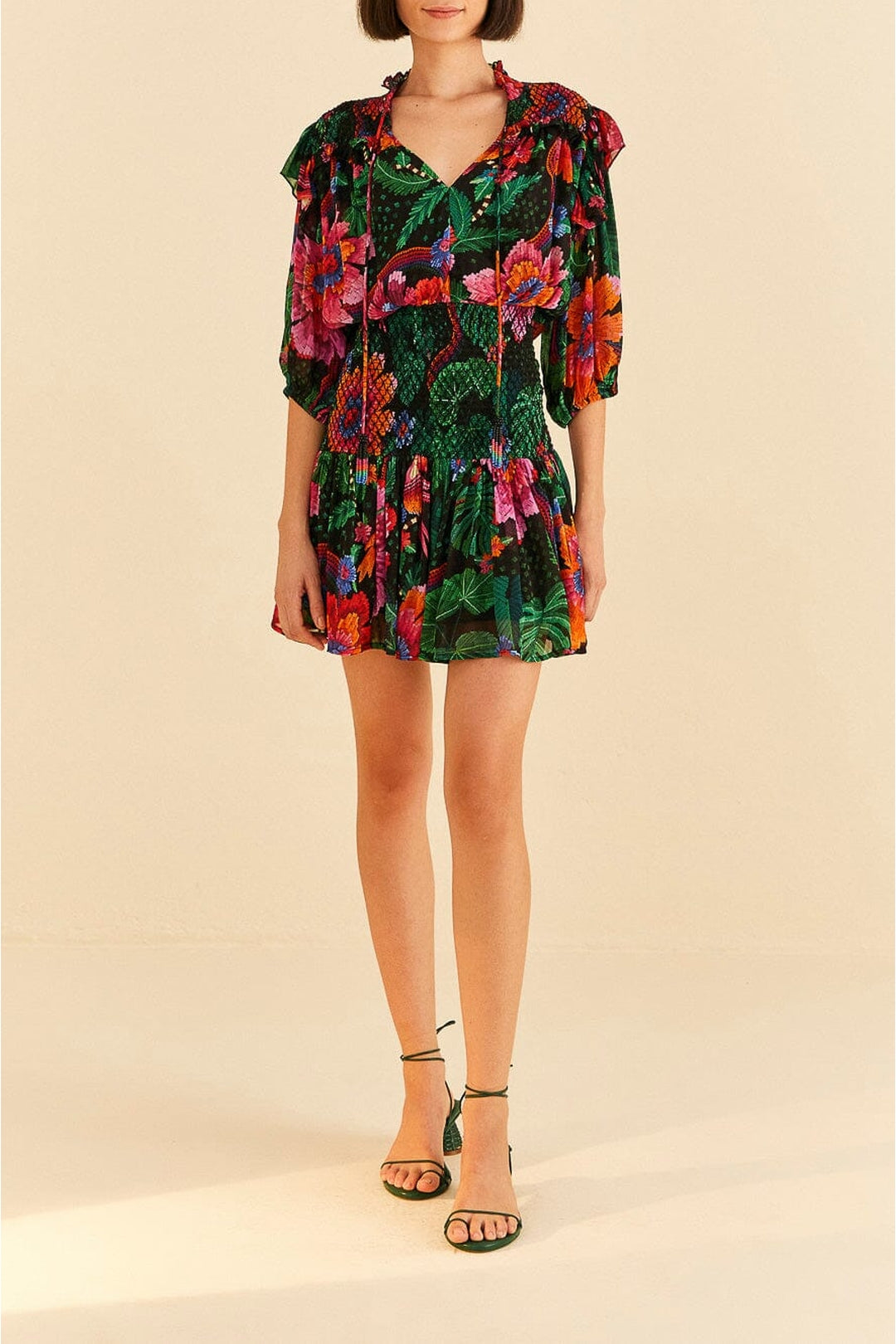 Robe courte Blooming Garden Black - Vert
