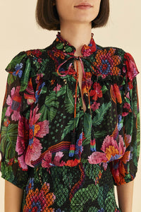 Robe courte Blooming Garden Black - Vert