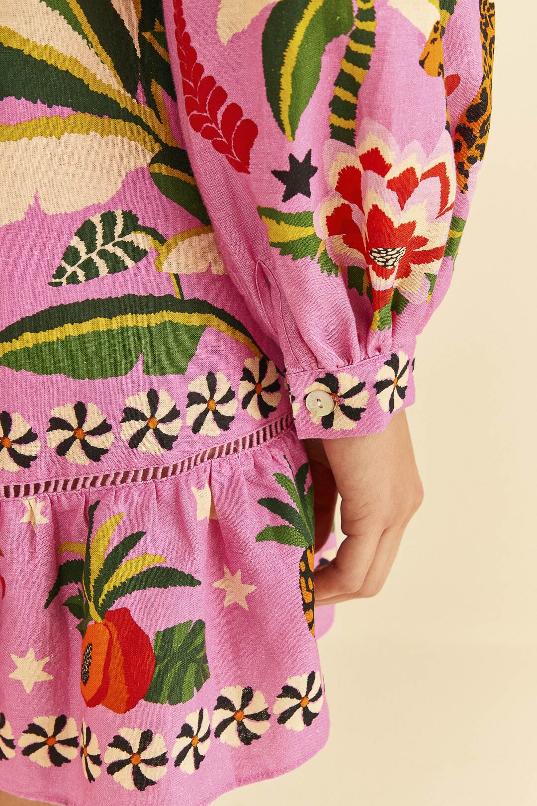 Robe courte Leopard Forest en lin - Rose