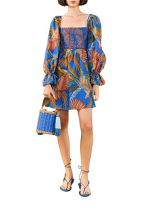 Robe courte Macaw Flight en coton - Bleu
