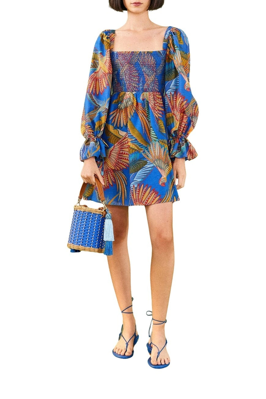 Robe courte Macaw Flight en coton - Bleu
