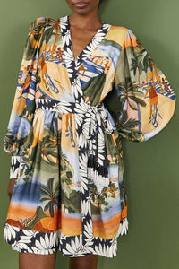 Robe courte Carioca à manches bouffantes - Multicolore