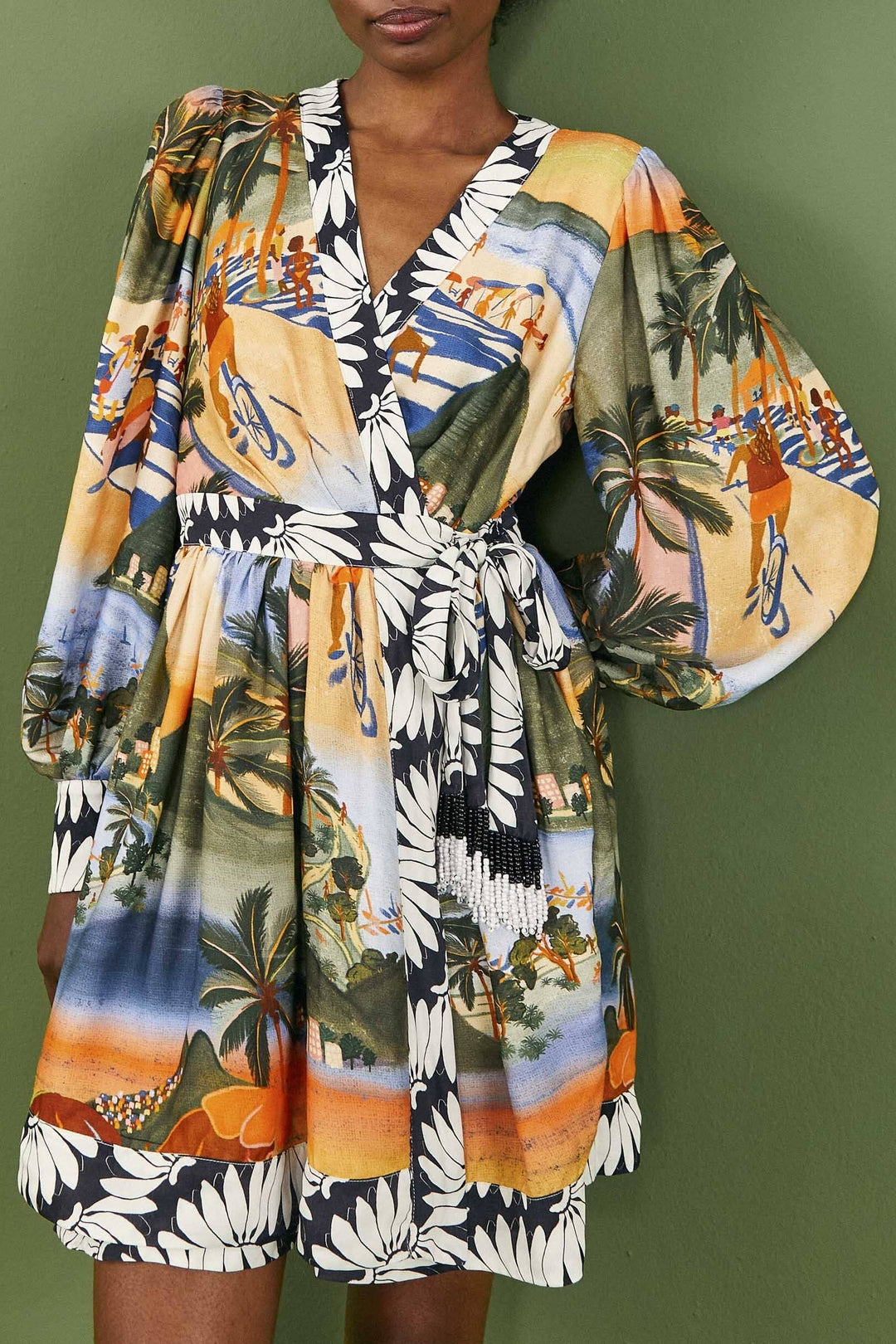 Robe courte Carioca à manches bouffantes - Multicolore