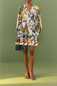 Robe courte Carioca à manches bouffantes - Multicolore