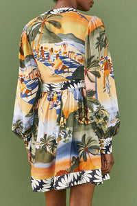 Robe courte Carioca à manches bouffantes - Multicolore