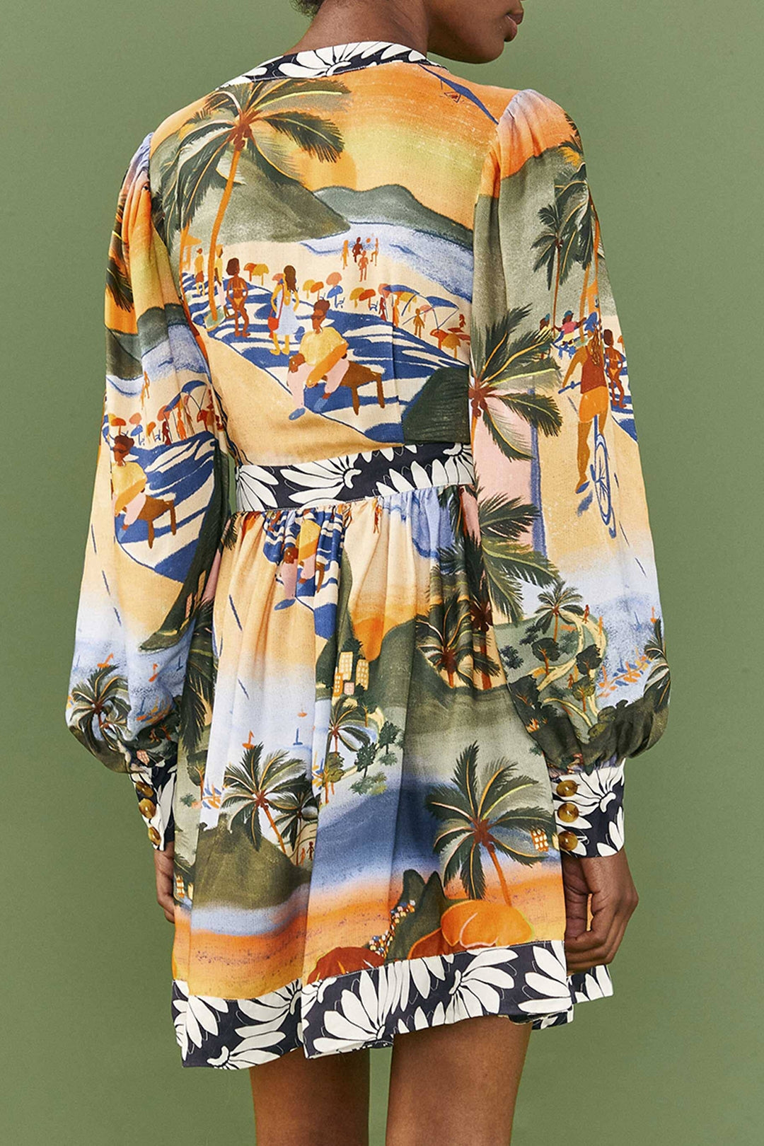 Robe courte Carioca à manches bouffantes - Multicolore
