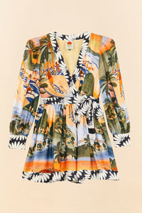 Robe courte Carioca à manches bouffantes - Multicolore