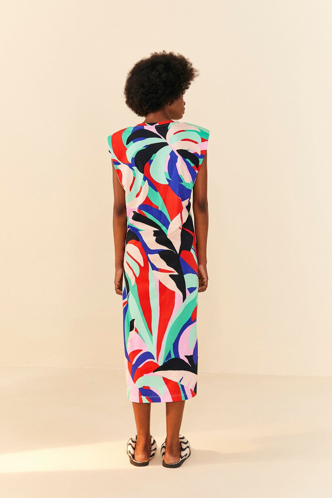 Robe midi Colorful Monstera façon t-shirt en coton - Rose