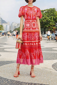 Robe longue Summer Sunrise en coton - Rouge
