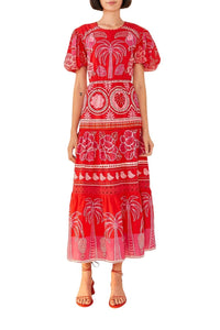 Robe longue Summer Sunrise en coton - Rouge